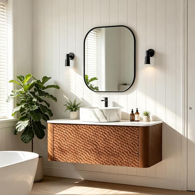 36 Inch Modern Bathroom Vanity with Ceramic Sink, Floating Bathroom Vanity Cabinet with Sintered Stone Top&Solid Wood Hammered Frame, Single Sink Bathroom Vanities w/Soft-Close Drawers,Walnut