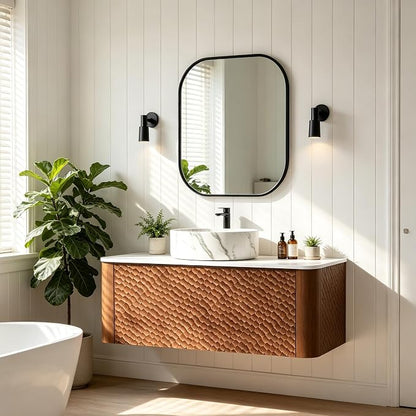 36 Inch Modern Bathroom Vanity with Ceramic Sink, Floating Bathroom Vanity Cabinet with Sintered Stone Top&Solid Wood Hammered Frame, Single Sink Bathroom Vanities w/Soft-Close Drawers,Walnut