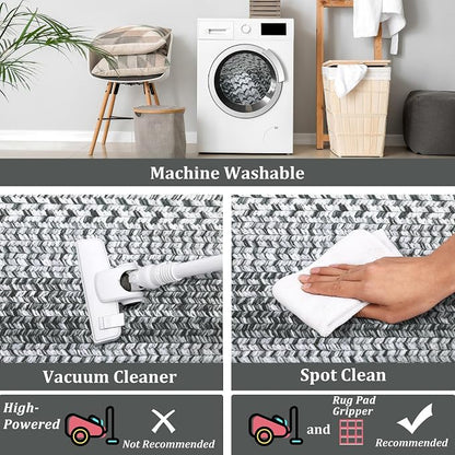 Modern Washable Rug 8x10 Rugs for Living Room Soft Bedroom Rug Grey Geometric Large Area Rug Non Slip Throw Rugs Non Shedding Stain Resistant Carpet for Nursery Dining Room 8'x10' Grey