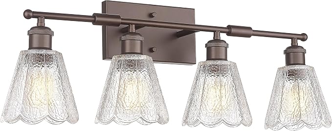 HWH 4-Light Bathroom Vanity Light, Clear Floral Glass, 5HJX110B-4W ORB | Oil-Rubbed Bronze Finish, Farmhouse, Wall Light Sconces for Bathroom, Bathroom Mirror Wall Light, Standard E26 Bulb Socket