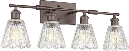 HWH 4-Light Bathroom Vanity Light, Clear Floral Glass, 5HJX110B-4W ORB | Oil-Rubbed Bronze Finish, Farmhouse, Wall Light Sconces for Bathroom, Bathroom Mirror Wall Light, Standard E26 Bulb Socket