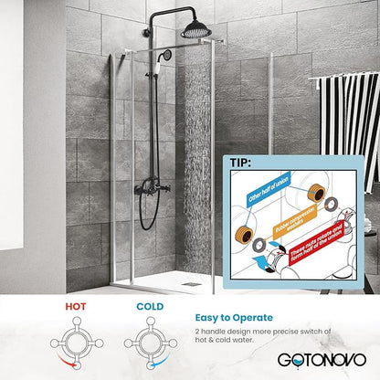 gotonovo Oil Rubbed Bronze Shower Faucet 8 Inch Rainfall Shower Head Set Double Cross Handle Handheld Spray Bathroom Shower System Wall Mount