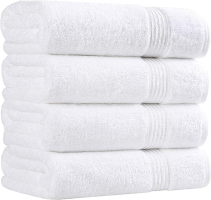 Superior Egyptian Cotton 4-Piece Bath Towel Set for Shower, Bath, Spa, Resort, Hotel, Soft Body Towels, Airbnb Essentials, Apartment, Dorm, Quick Dry, Absorbent, Bathroom Basics, White