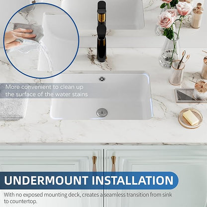 Undermount Bathroom Sink Rectangle, Hugsleek Interior Bowl Size 16 x 11 inch White Porcelain Ceramic Vessel Sink Under Counter Exterior Size 18x13in Rectangular Bath Sink Basin Lavatory Fireclay
