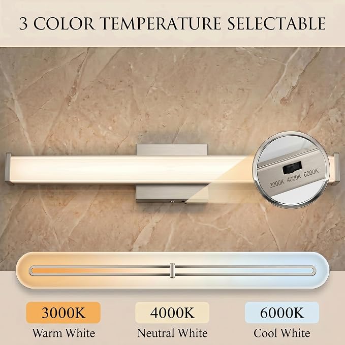 URSOLA 36" Modern LED Bathroom Light Fixtures, Brushed Nickel 3CCT Dimmable Bathroom Vanity Light Over Mirror, Bathroom Vanity Bath Bar Lights with Double Layer Acrylic Shade