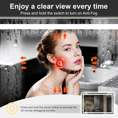 LED Bathroom Vanity Mirror with Lights, 30"x45" Lighted Wall Mirror | Front and Backlit, Anti Fog, Dimmable 3 Color Lighting, Memory Function, Shatterproof Glass, Plug in or Hardwired