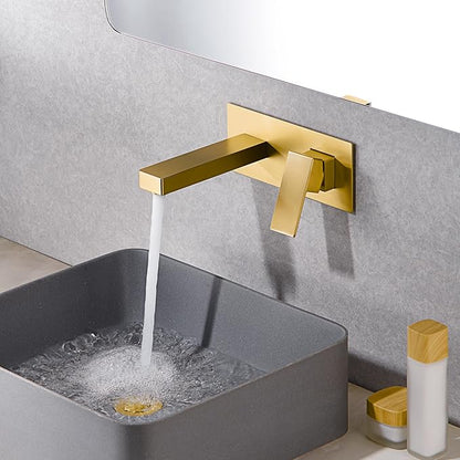 SUMERAIN Brushed Gold Wall Mount Bathroom Faucet Single Handle Vessel Sink Faucet Includes Brass Rough-in Valve