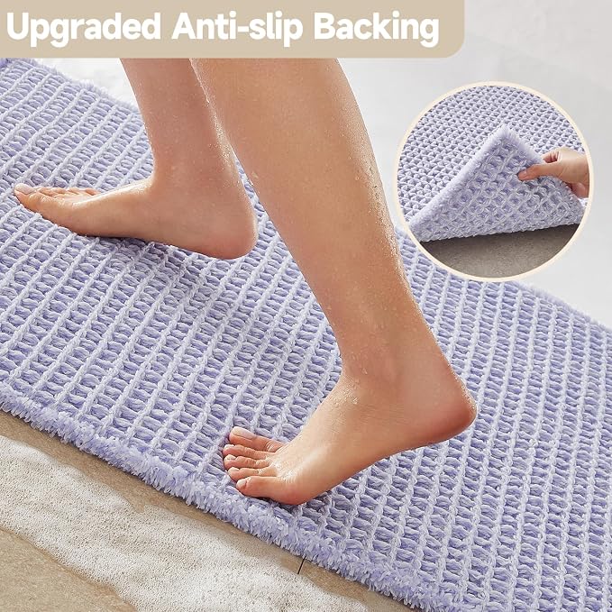 TYUU Waffle Runner Rug Bathroom, Long Cute Bath Mat, 72x24 Lavender Cream | Super Absorbent Quick Dry Bath Rug, Non-Slip Backing, Soft Waffle Washable Farmhouse Bathroom Mats, Tub, Shower & Home Decor