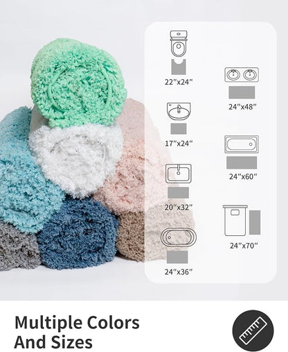 ILANGO Grey Bathroom Rugs 36" × 24" Non Slip & Super Absorbent Extra Thick Soft, Washable Bath Mat for Floor, Microfiber Plush Shaggy Bath Rug with Rubber for Bathtub Shower Room Sink