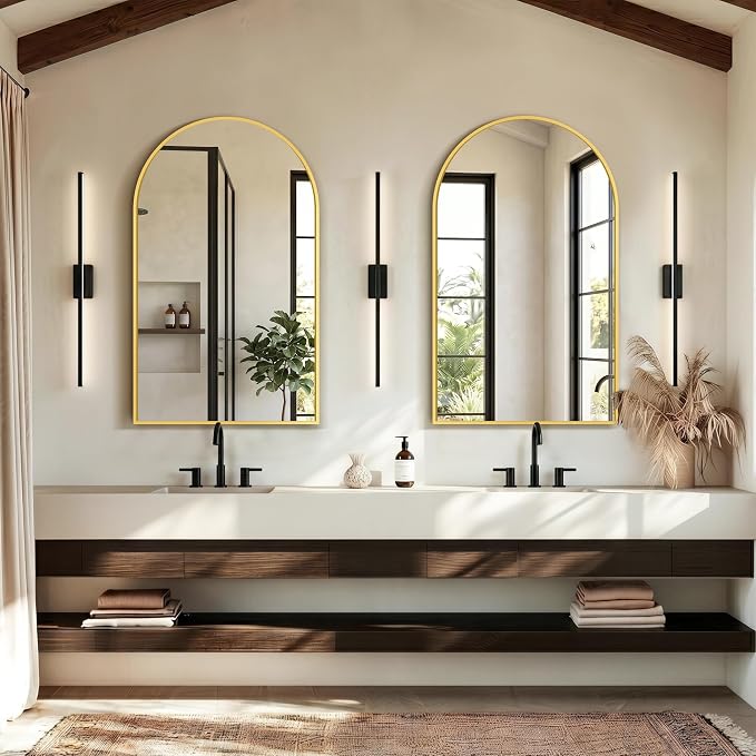 Arched Bathroom Mirror, Gold, 50"x30"
