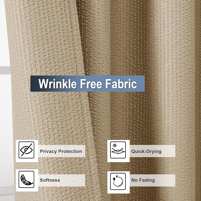 Taupe Shower Curtain for Bathroom 96 Inches Extra Long, Elegant 3D Embossed Textured Fabric Shower Curtains, Water Repellent, Machine Washable, Hotel Style, 72" W x 96" L, Taupe