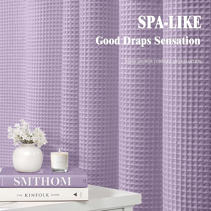 Waffle Weave Shower Curtain - Lavender Cotton Fabric Texture Heavyweight Shower Curtains for Bathroom,Washable,72Wx72L