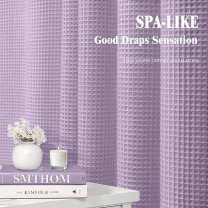 Waffle Weave Shower Curtain - Lavender Cotton Fabric Texture Heavyweight Shower Curtains for Bathroom,Washable,72Wx72L