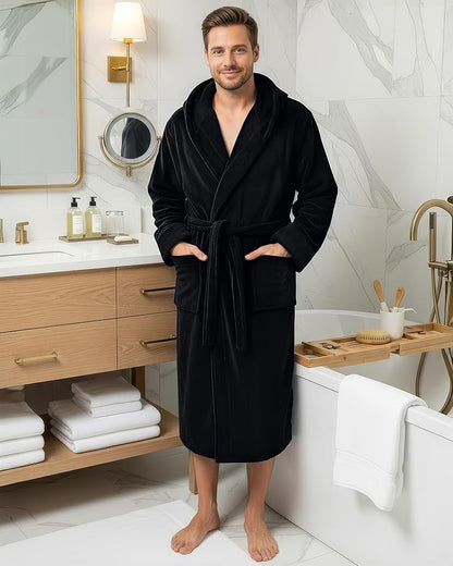 NY Threads Mens Robe with Hood, Luxury Plush Fleece Hooded Mens Bathrobe, Spa Bath Robe for Men