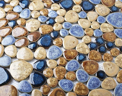 Glazed Blue Mosaic Ceramic Pebble Porcelain Tile Swimming Pool Bath Shower Wall Flooring Tile TSTGPT001 (5 Square Feet)