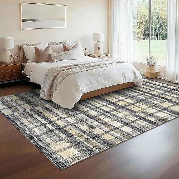 10x13 Area Rug for Living Room Washable Rugs Farmhouse Rug for Bedroom Large Rug Modern Non Slip Carpet Stain Resistant Throw Rugs for Dining Room Office Classroom, Blue/Beige