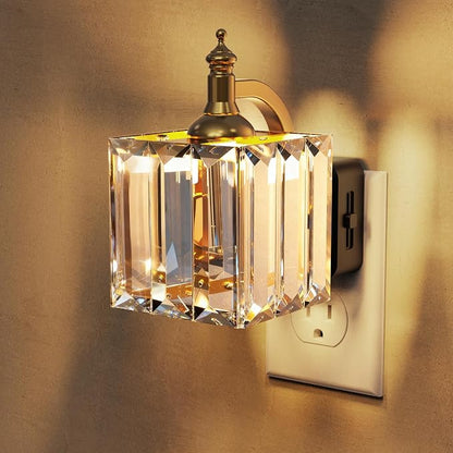 L LOHAS LED Night Light, Night Lights Plug into Wall, 3000K Soft White LED | Crystal Night Lights with Dusk to Dawn Sensor, 0-100lm Adjustable Brightness, for Hallway Bedroom Stairway