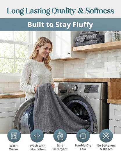 Casa Platino Bath Towel Set 100% Cotton 18 Piece Soft Absorbent - Cool Grey | Cotton Bath Towels - Densely Woven, Coordinated Colors, Dobby Border Accent, OEKO-TEX Certified, Ring-Spun Durability