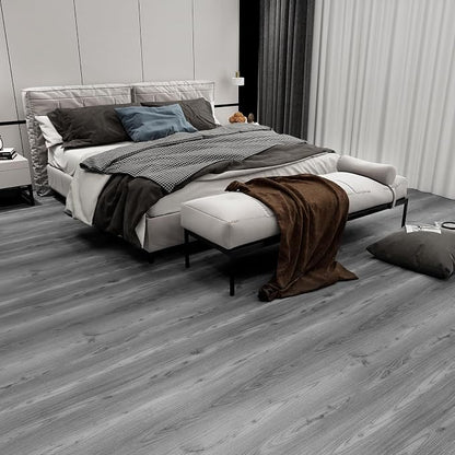 Lareko Peel and Stick Floor Tile, Waterproof Vinyl Plank Flooring | 12-Pack 18 Sq.Ft Self-Adhesive Laminate Vinyl Tiles,Realistic Wood Grain for DIY Bathroom, Laundry Room & Rental Upgrades