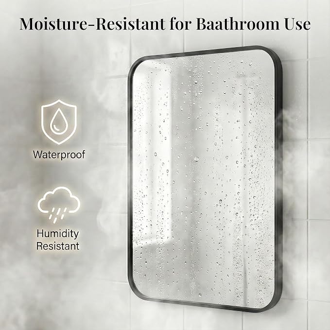 2-Pack 22x30 Inch Matte Black Rounded Rectangle Vanity Mirrors | Double Vanity or Two Bathrooms, Pair or Separate Use, Iron Frame, Layered Shadow Box Look, Two-Way Mount