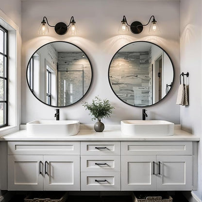 22 Inch Round Bathroom Mirror, 2 Pack Black Metal Framed Circle Wall Mirror for Over Sink, Modern Vanity Mirror for Bathroom with Tempered Glass