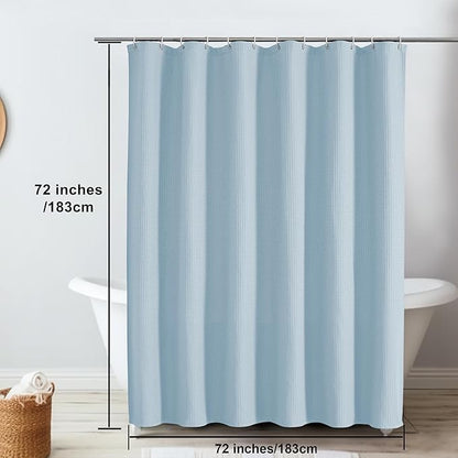 OVZME Waffle Shower Curtain Set for Bathroom, Textured Heavy Duty Fabric Bath Curtains, Luxury Hotel Weighted 230GSM Bathroom Decor with 12 Plastic Hooks, Machine Washable, 72Wx72L, Glacier Blue