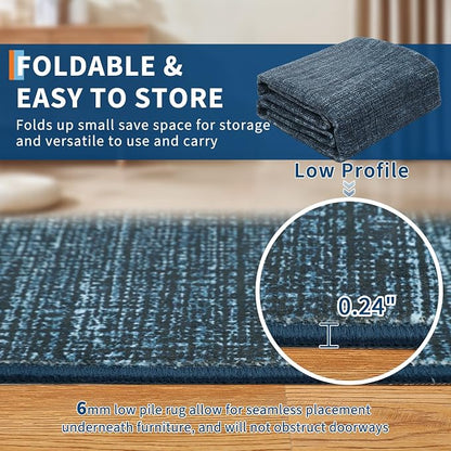 Garvee Kitchen Runner Rugs Non Skid Washable 2x6 Rugs for Entryway, Navy | Modern Solid Color Non Shedding Stain Resistant Neutral Low Pile Soft Foldable Rug for Bathroom Hallway Bedroom