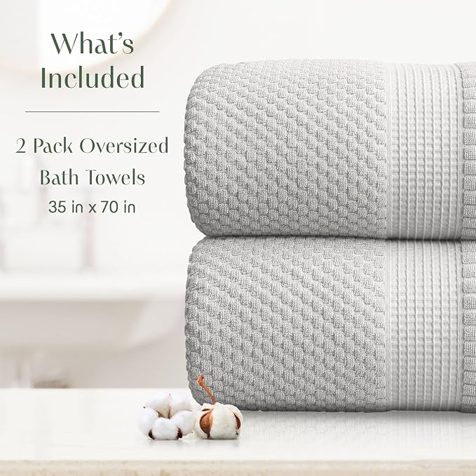 2 Pack Oversized Bath Towels 100% Cotton | Grey Towels | Oeko‑TEX Standard 100 | Soft & Absorbent, Quick‑Dry | Trinity Collection - Quiet Grey