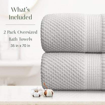 2 Pack Oversized Bath Towels 100% Cotton | Grey Towels | Oeko‑TEX Standard 100 | Soft & Absorbent, Quick‑Dry | Trinity Collection - Quiet Grey