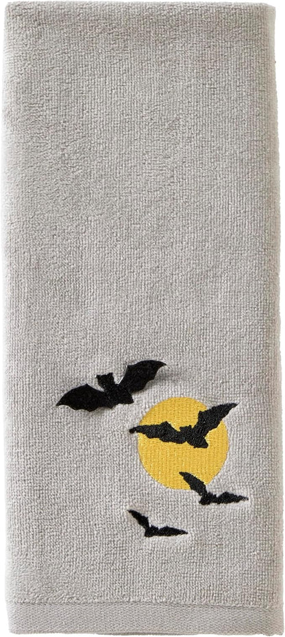 SKL Home Halloween Full Moon Flight Hand Towel Set-2pc, 100% Cotton, Gray | Soft, embroidered velour with 3D applique. Great for the bathroom, kitchen or bar & holiday gifting.