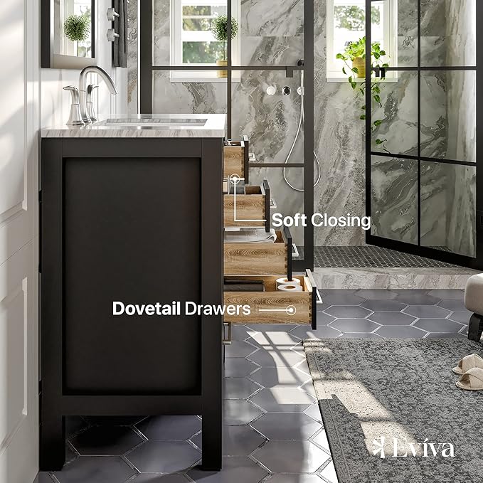 Eviva Aberdeen 36 inch Espresso Transitional Bathroom Vanity with White Carrara Quartz Countertop and Undermount Porcelain Sink