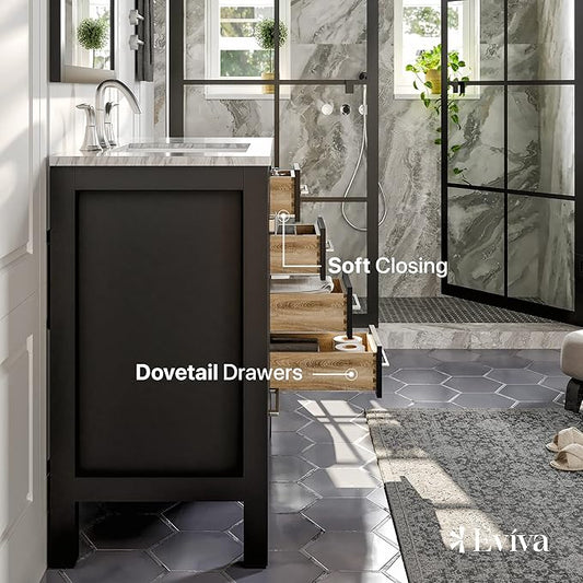 Eviva Aberdeen 36 inch Espresso Transitional Bathroom Vanity with White Carrara Quartz Countertop and Undermount Porcelain Sink