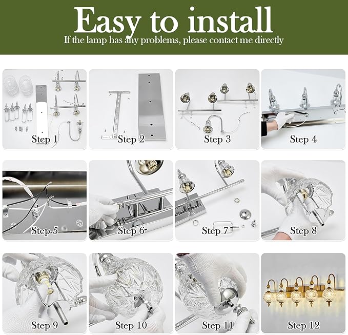 Vintage Bathroom Lights Fixtures Gold Vanity Light with Glass Globe LampShade 5 Light Brushed Brass G9 Bulb Wall Sconce Antique Indoor Vanity Light Over Mirror for Kitchen Bedroom Living Room