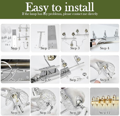 Vintage Bathroom Lights Fixtures Gold Vanity Light with Glass Globe LampShade 5 Light Brushed Brass G9 Bulb Wall Sconce Antique Indoor Vanity Light Over Mirror for Kitchen Bedroom Living Room
