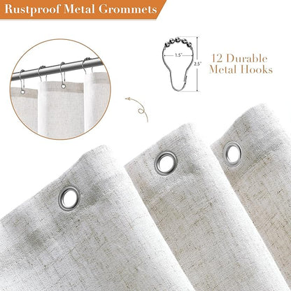 Extra Wide Linen Shower Curtain for Bathroom 108 Inch White Solid | 10ft Ceiling to Floor Wrap Around Bath Curtains with Hook, Neutral Farmhouse, Simple Luxury Shower Decor, 1 Panel, 108x72