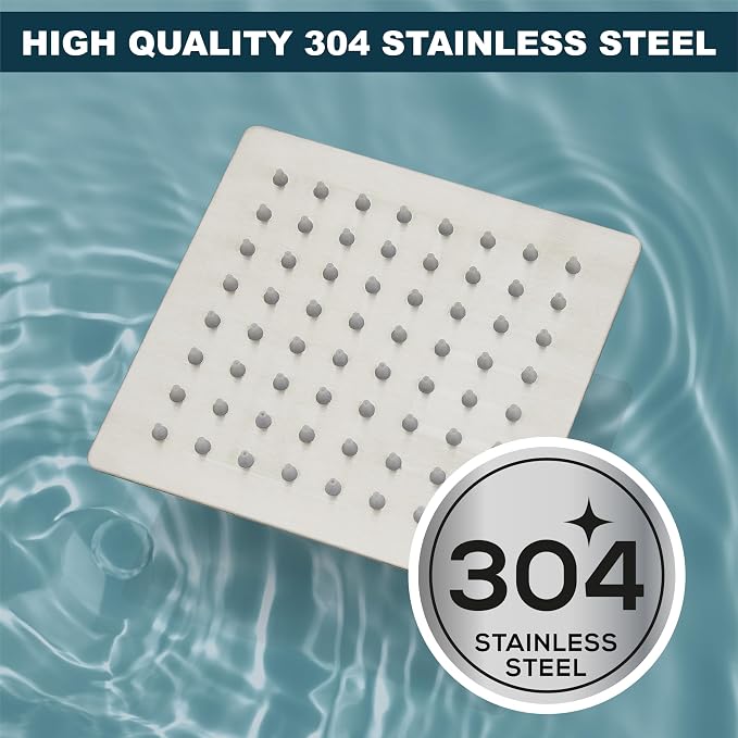 Midanya Square Rain Shower Head,High Pressure,Brushed Nickel 6 Inch | 360°Swivel,Ceiling or Wall Mount,Waterfall Full Body Coverage,Bathroom Remodel,Stainless Steel Large Rainfall Shower Head