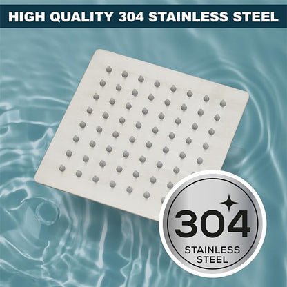 Midanya Square Rain Shower Head,High Pressure,Brushed Nickel 6 Inch | 360°Swivel,Ceiling or Wall Mount,Waterfall Full Body Coverage,Bathroom Remodel,Stainless Steel Large Rainfall Shower Head