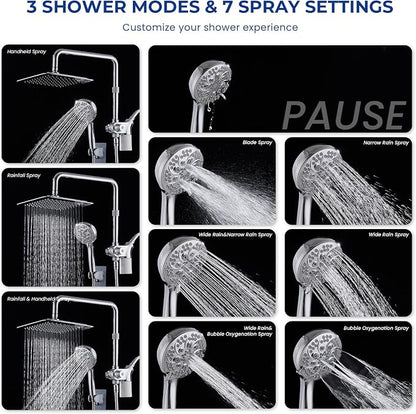 Upgraded Dual Shower Heads Combo, 10 inch Filtered Shower Head with Handheld, 3-Way Rain Shower Head with Filters, 7 Settings Handheld Spray, High Pressure, Height Adjustable (Silver)