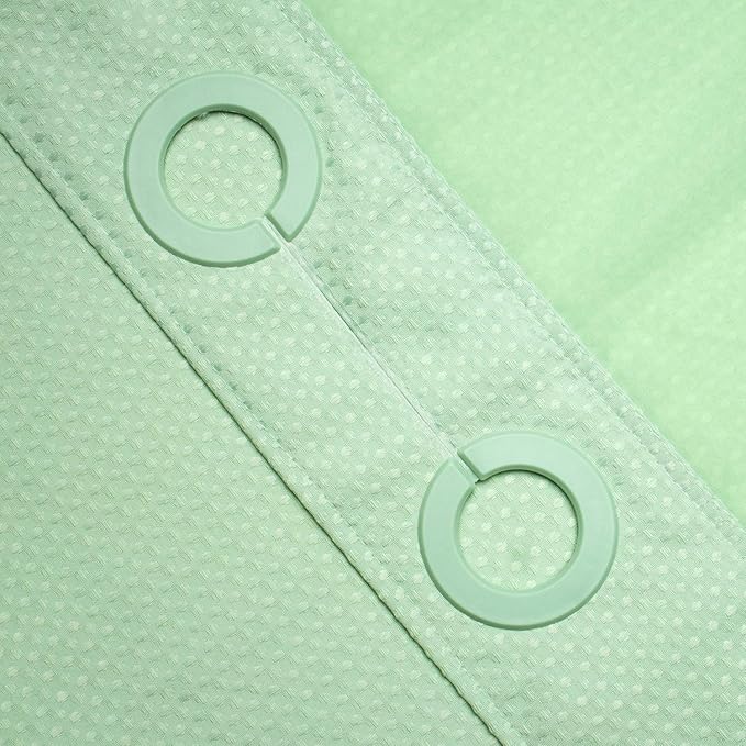 River Dream Waffle No Hook Shower Curtain with Liner,Green Light,71x74 | Dotted Waffle,Snap-in Liner,Heavy Duty,Quick Dry,Mesh Top Window,With Bottom Magnets,Hotel-Grade,Washable,Standard Size