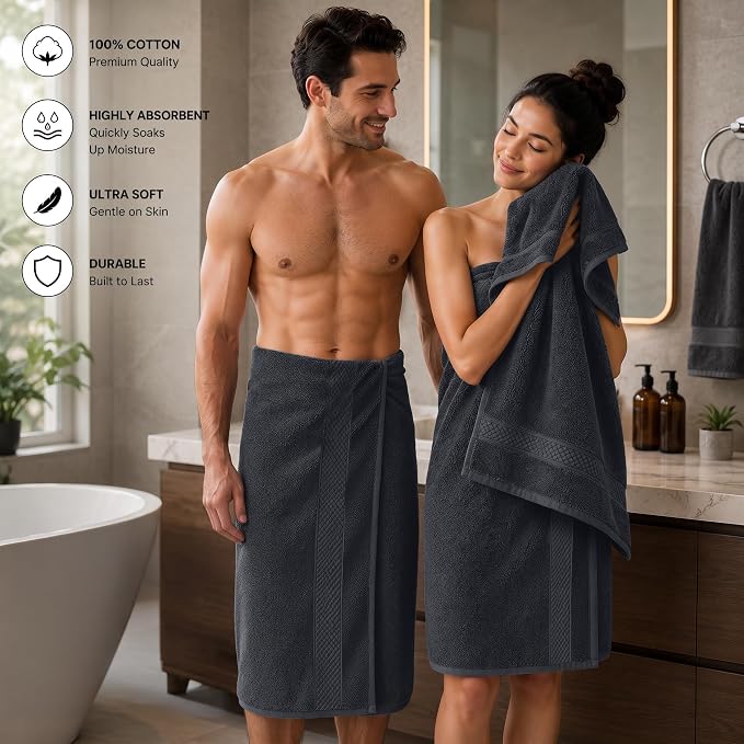 DAN RIVER 600 GSM Cotton Large Bath Towels Set of 4, 27 x 54 Inches | Larger & Lighter Weight Towels for Bathroom - Highly Absorbent & Quick Dry 100% Cotton Bath Towel Set for Home, Spa & Hotel
