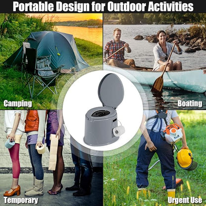 Giantex Portable Travel Toilet with Detachable Inner Bucket and Removable Paper Holder, Lightweight Outdoor & Indoor Toilet for Camping, Hiking, RV, Boating and Trip, Porta Potty