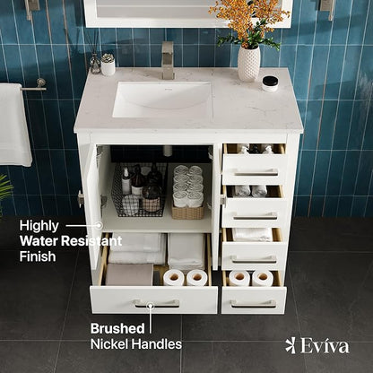 Eviva London 38 in. White Single Sink Bath Vanity with Carrara Quartz Top and Undermount Porcelain Sink