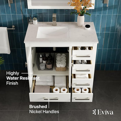 London 36 Inch Bathroom Vanity With Sink - White Single Sink Bathroom Vanity - 36 In Bathroom Vanities & Stylish Bathroom Sink Cabinet With Quartz Countertop & Porcelain Sink For Optimal Storage