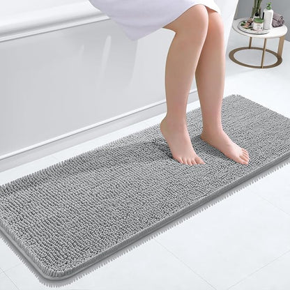 OLANLY Bathroom Runner Rugs 47x17, Extra Soft Absorbent Chenille Bath Rugs | Light Grey, Quick-Drying Rubber Backing, Washable Long Bath Mat for Bathroom Floor, Tub and Shower, Home Decor Accessories