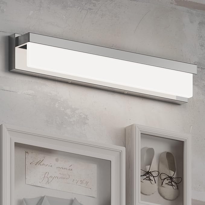 LED Bathroom Vanity Light Fixture Over Mirror 24.4 inch Modern Rectangle Finishing Bath Vanity Lighting Bar 4000K Daylight Wall Sconce (Chrome)