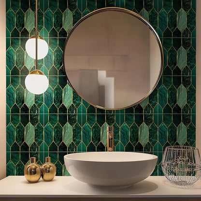 funlife Holographic Emerald Art Deco Peel and Stick Backsplash Self-Adhesive PVC Wall Tiles Easy DIY with Tools for Kitchen Bathroom and Laundry Room 7.87"x7.87"x50-Sheet Hex Emerald