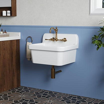 Garvee Utility Sink 30 x 20 Inch, Ceramic Laundry Sink with High Backsplash, Wall Mount, Farmhouse Design, Perfect for Garage, Washing Room, Kitchen, Bathroom