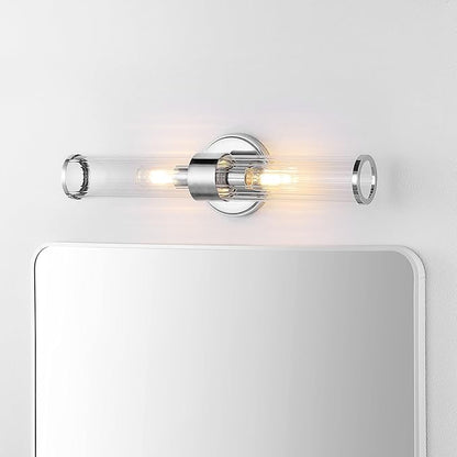 JONATHAN Y 23" Chrome Modern Mid-Century LED Vanity Light Sconce for Bathroom, Hallway, Bedroom Wall Mounted Fixture with Striped Clear Glass Shade, LED Bulb Included (JYL3538A)