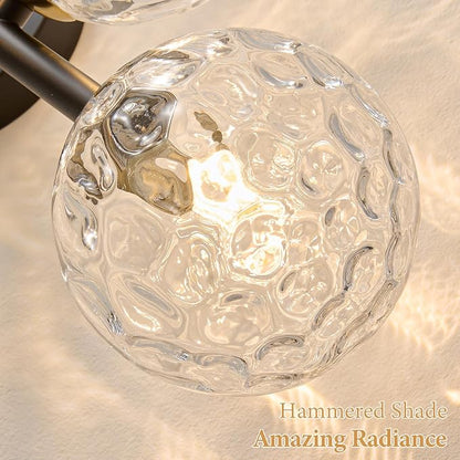 5 Lights Bathroom Vanity Light,Matte Black Globe Bathroom Light Fixtures | Hammered Clear Glass Wall Sconce Lighting,Mid Century Modern Brass Bubble Glass Bathroom Vanity Lights over Mirror,G9 Base