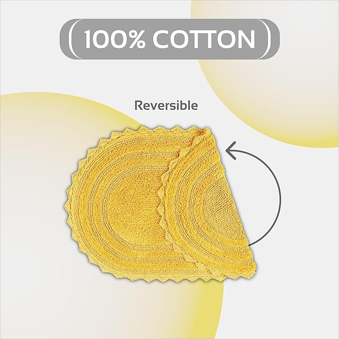 Better Trends Lilly Crochet 20x32 Oval Bath Rugs & Reversible Bath Rugs, Bath mats for Bathroom, Luxurious 100% Cotton Bath Rug & Water Absorbent Bathroom Mat- Yellow Bath Matt